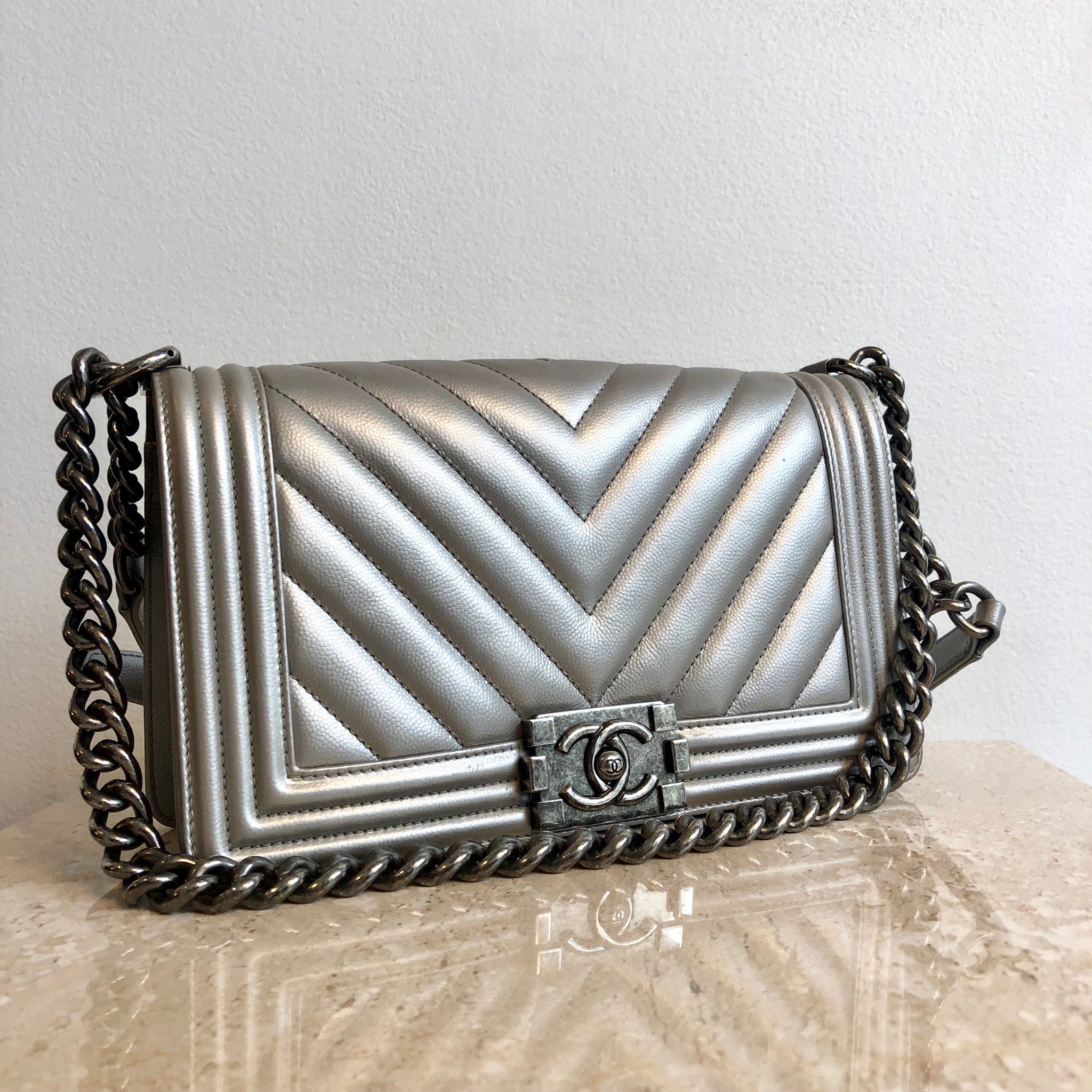 Chanel Grey Quilted Caviar Leather Small Boy Flap Bag STYLISHTOP #47 Chanel Grey Quilted Caviar Leather Small Boy Flap Bag STYLISHTOP